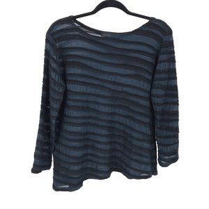 Cut Loose Mixed Media Knit Semi-Sheer Asymmetrical Top Women’s L Blue Black